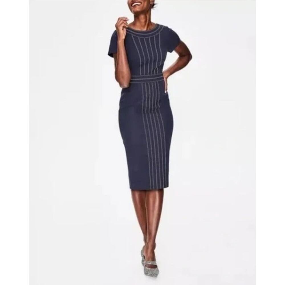 Boden Kitty Sheath Textured Midi Dress‎ Size U.S. 2R UK 6R Navy
